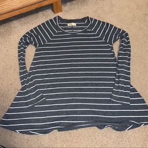 Hollister gray/white striped flowing long sleeve